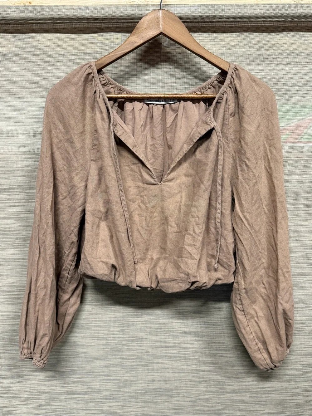 Abercrombie & Fitch Brown Linen Blend Bubble Hem Peasant Blouse Women’s M